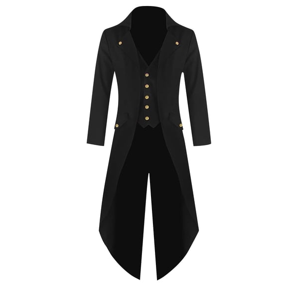 Havenx Tailcoat Jacket for Men Halloween Medieval Jacket Renaissance Victorian Frock Tailcoat Vintage Gothic Steampunk Costumes,Black XL