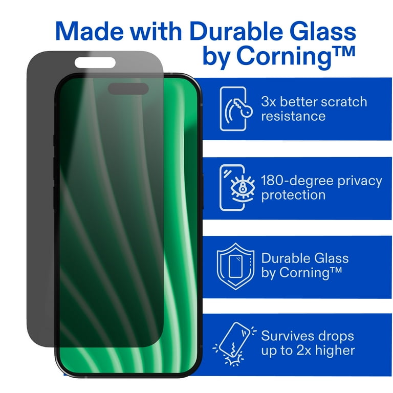 onn Privacy Glass Screen Protector for iPhone® 17 Pro Max, Made with Durable Glass by Corning™ for Ultimate Protection, Includes Easy Application Tray