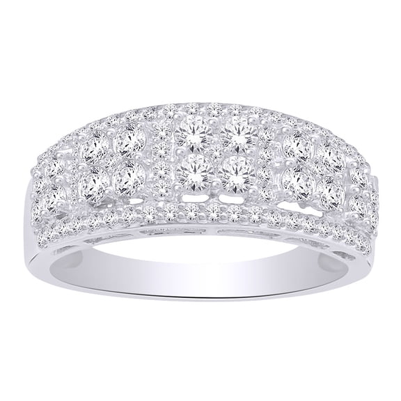 AFFY 1 Ct Round White Natural Diamond Two Row Wedding Band Ring in 14k White Gold Ring Size - 4