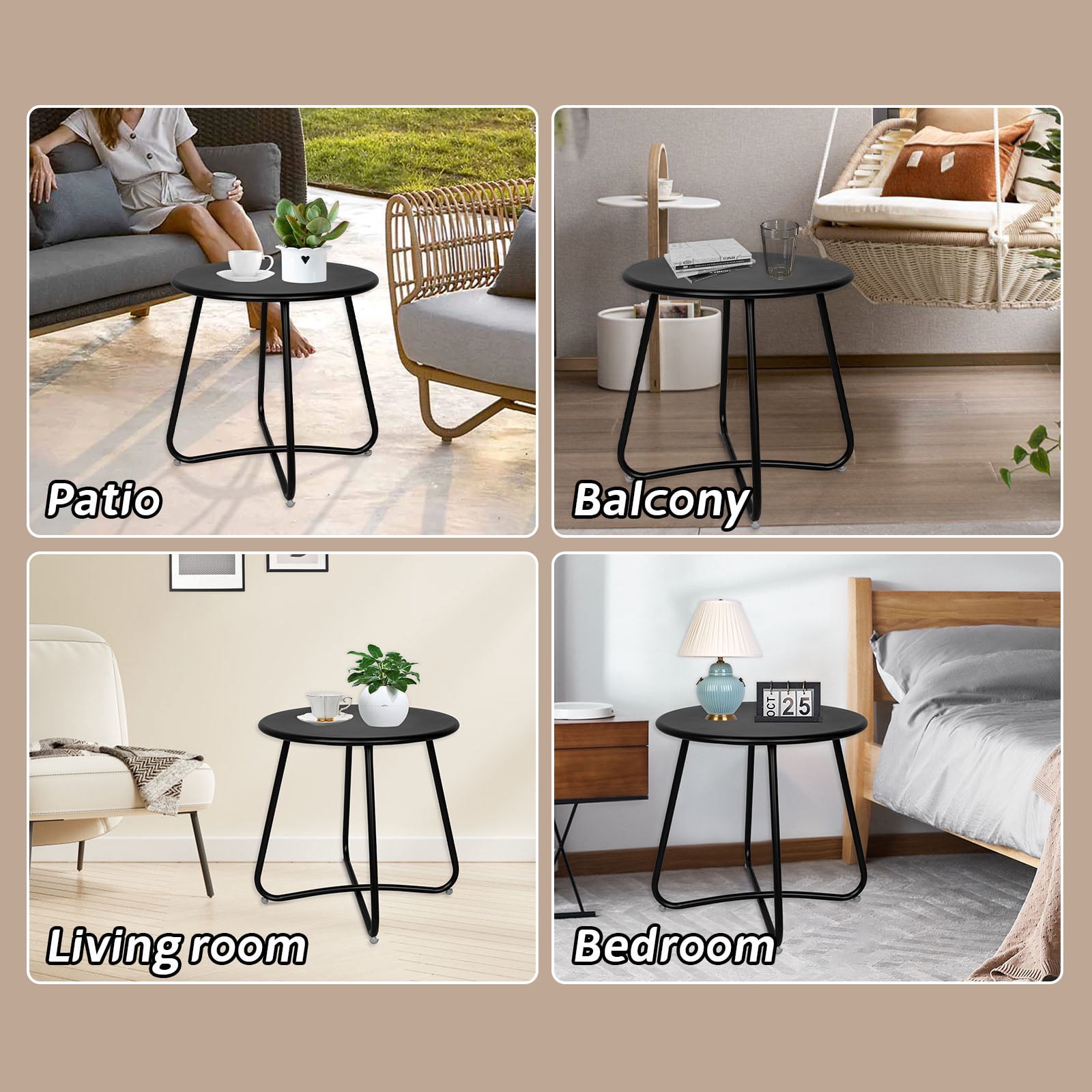 Ztysn 18" Round Side Table Portable Modern Metal End Table for Indoor Outdoor Use,Perfect for Home Living Room,Bedroom,Patio and Balcony,Black