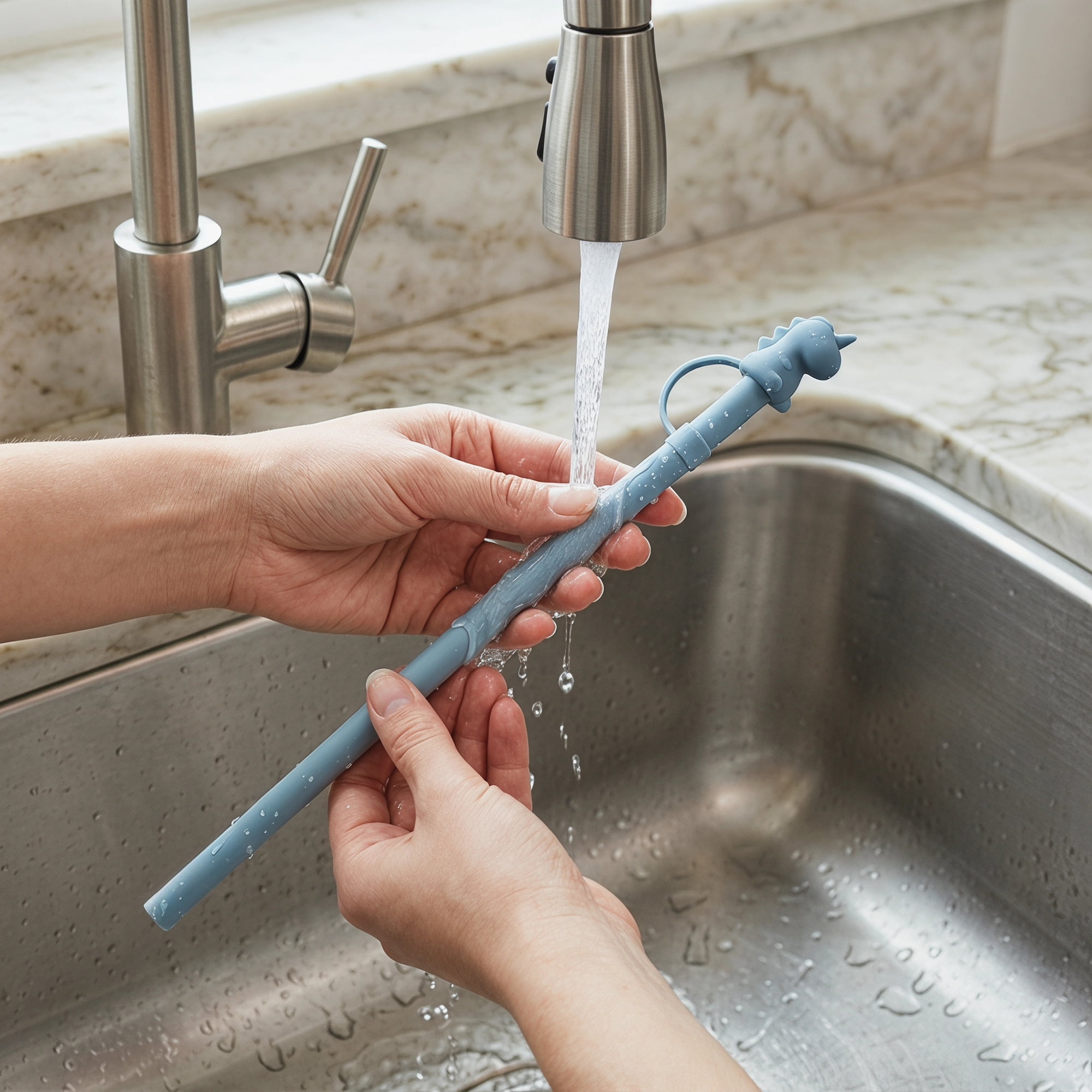 Unique Bargains 6Pcs Reusable Durable Dishwasher Safe Silicone Straws Blue A