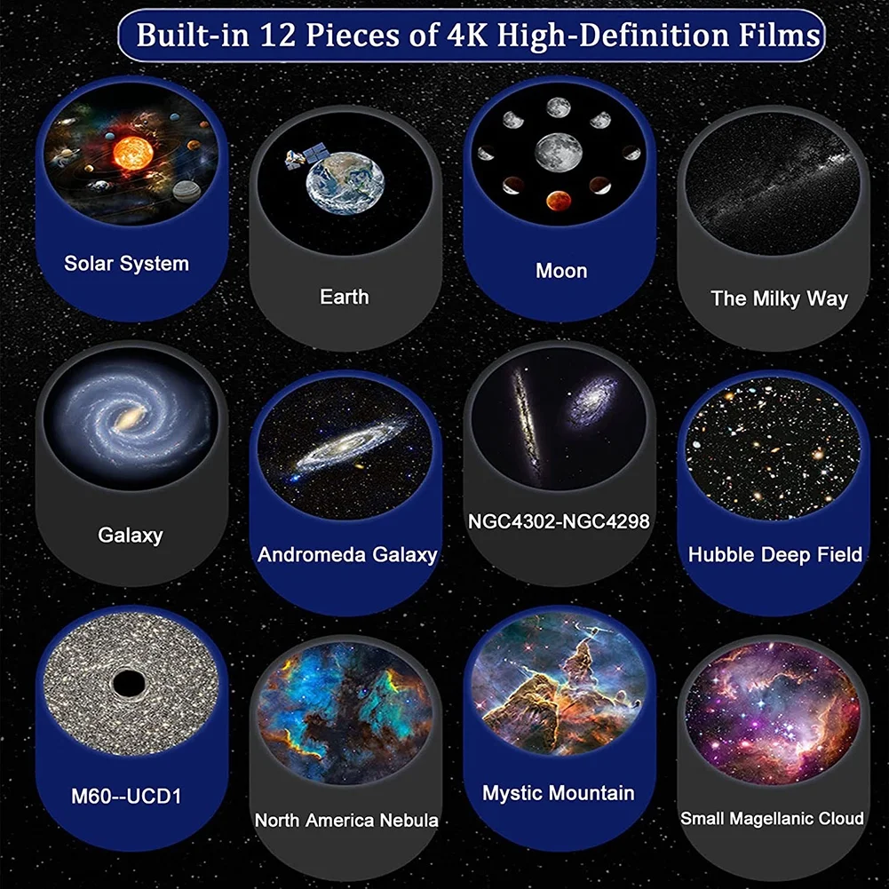 vvia shoping Planetarium Galaxy Star Projector for Bedroom Decor, 12 in 1 360° Rotating Nebula Projector Lamp, Timed Starry Night Light Projector for Kids,Home Theater, Ceiling, Room Decoration