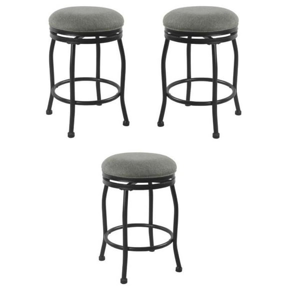 Home Square 24" Metal and Fabric Swivel Counter Stool in Charcoal - Set of 3