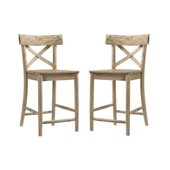 Home Square 2 Piece Rustic Solid Wooden Counter Height Stool Set in Natural