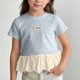 thumbnail image 1 of Blusas y camisas de manga corta con cuello redondo Camiseta de niña Camiseta de verano con cuello redondo y apliques de encaje con volantes Camiseta de manga corta Falda superior Camisa de capa base C, 1 of 6