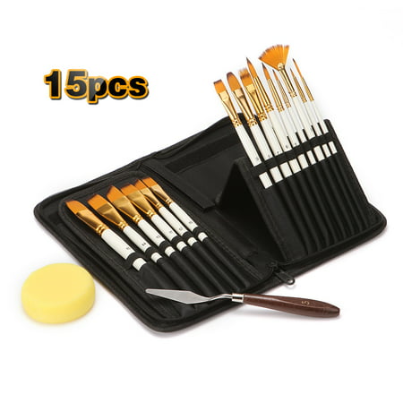 Multipurpose Paintbrush Set Wooden Handle Nylon Hair Painting Brushes with Storage Case Palette Knife Sponge Ball Art Paint Brush Set for Watercolor Oil Acrylic (Best Way To Store Paint Brushes)