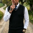 thumbnail image 2 of Mens Sweater Vest V Neck Cable Knit Sweater,Sleeveless Regular Fit Casual Pullover for Fall Winter Layered Wear, 2 of 5