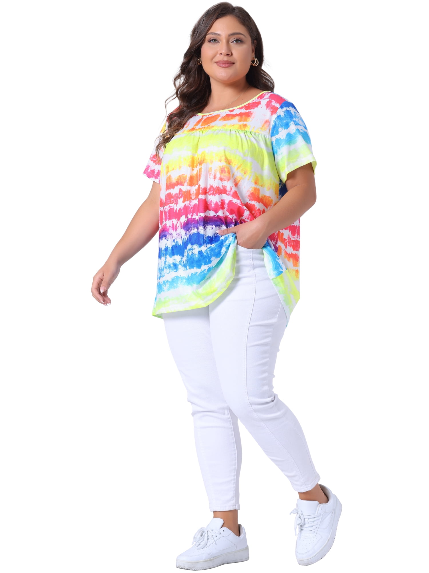 DARING DIVA Women's Plus Pleated Front Casual Blouse 1X Rainbow