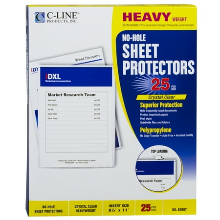 C-Line Top-Load No-Hole Polypropylene Sheet Protector  Heavyweight  Clear  2   25/Box