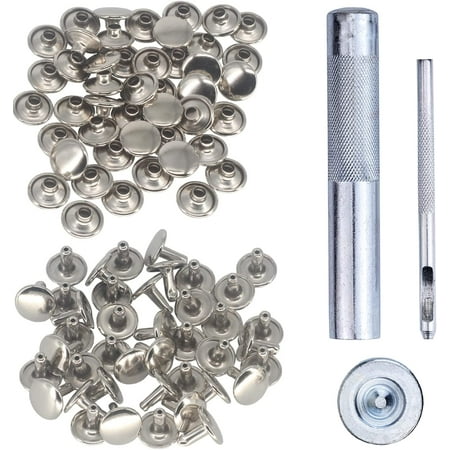 

Trimming Shop 100 Set Double Cap Tubular Rivets with Fixing Tool Kit Leather Rivets with 3 Pieces Hand Tool Set for Repair Clothing Handbag Lathercrafts (4mm Silver)