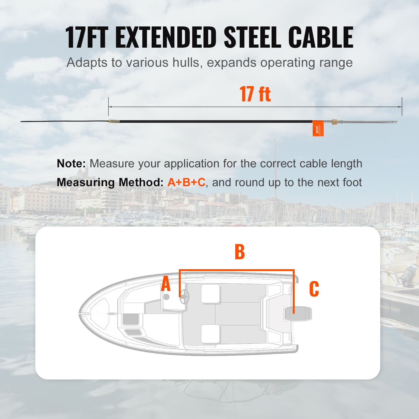 KFFKFF Boat Steering Cable 17 ft for Single-Station Outboard Steering Boat