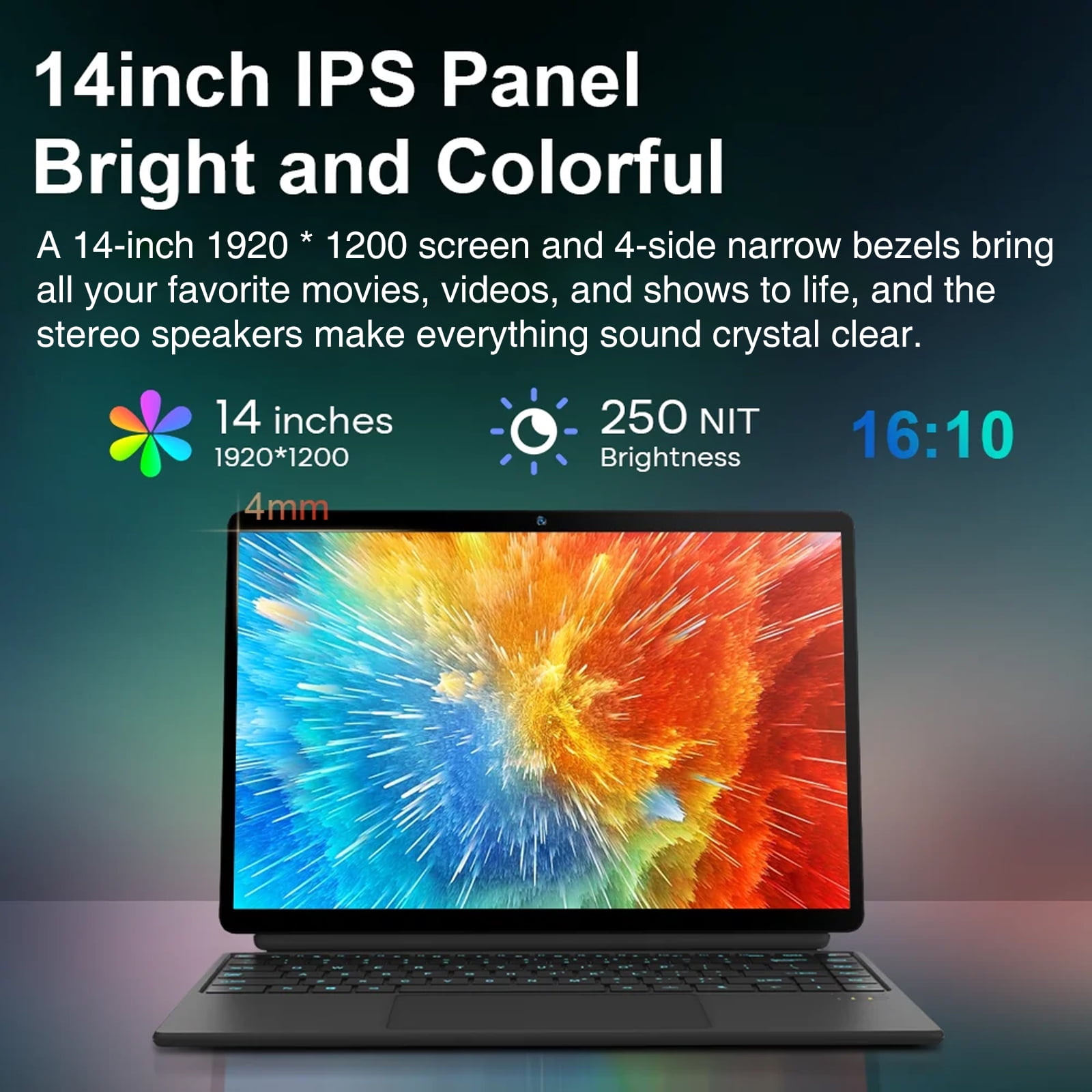 14" Windows 11 Pro Tablet+KeyBoard,512G SSD 16G RAM,2 in 1 Laptop PC ,Intel N100(Beat to Core i3-1115G4, Up to 3.4GHz),IPS Screen