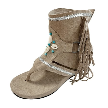 

iOPQO Women s sandals Women Sandals Ladies Ethnic Retro Bohemian Tassel Outdoor Flip Flops Sandals For Women Shoes Sandal Boots Fringe Vintage Khaki 42