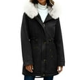 thumbnail image 7 of Women's Winter Parka Coats Soft Fleece Sherpa Lined Drawstring Snow Jacket With Hood Black M, 7 of 7