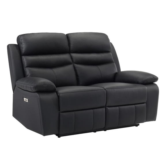 Lexicon Hancock Leather Power Double Reclining Love Seat in Black
