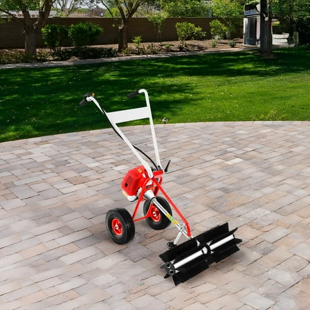 Push Behind Lawn Sweeper, 43cc Gasoline Engine with 23.62in Path, Durable ABS and Iron Construction, Ideal for Boulevards, Sidewalks, and Golf Courses