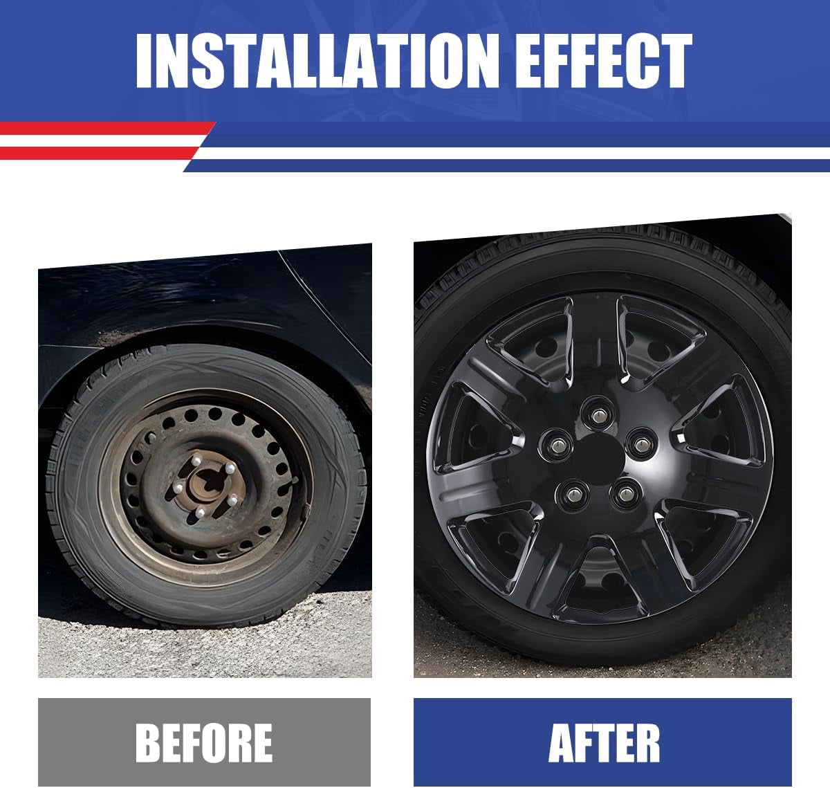 (Set of 4)16 inch Hubcaps Fit for Honda Civic 2006 2007 2008 2009 2010 2011,Only Fit Iron Hub - Steel Wheel,Bolt on Installation(Black Lacquer)