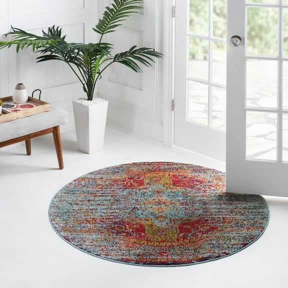 Unique Loom Vita Collection Area Rug - Michaelangelo (4' 1" Round Blue/Navy Blue)