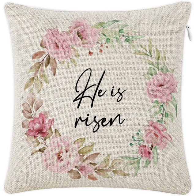 "He is Risen" Square Pillowcase 18x18 Decorative Linen Cushion Cover with Zipper Closure for Car Study and Balcony Decor