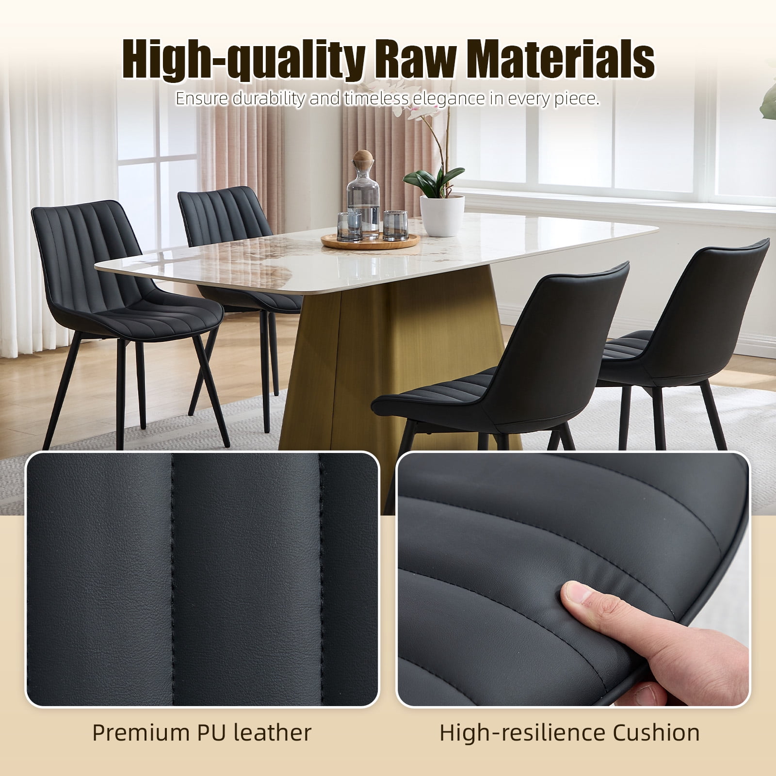 MOONMISS Dining Chairs Set of 4,Modern Style Dining Kitchen Room Upholstered Side Chairs,Black