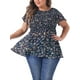 thumbnail image 1 of Blusas de gasa de talla grande GRACE & GRANDEUR para mujeres, blusa peplum de flores peque?as con mangas cortas y fruncido, 3X azul marino, 1 of 1