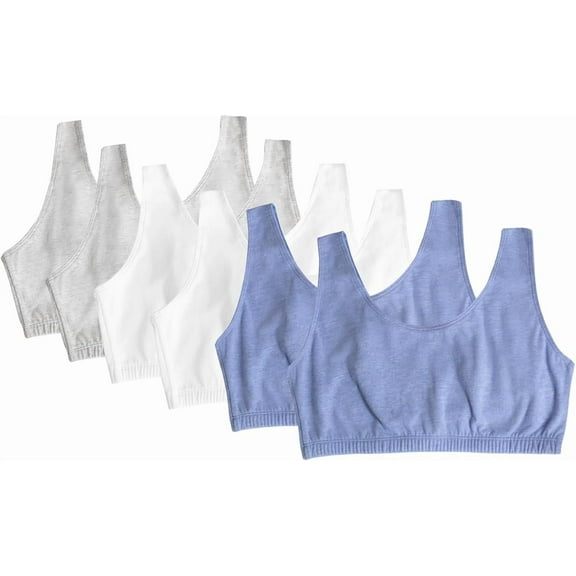 Fruit of the Loom womens Built Up Tank Style Sports Bra 6-Pack Color-Heather Blue/ White/ Heather Grey, Size 36-50