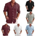 thumbnail image 4 of CENL Mens Cotton Linen Long Sleeve Shirt Solid Baggy Button-down Tops T Shirt Blouse, 4 of 9
