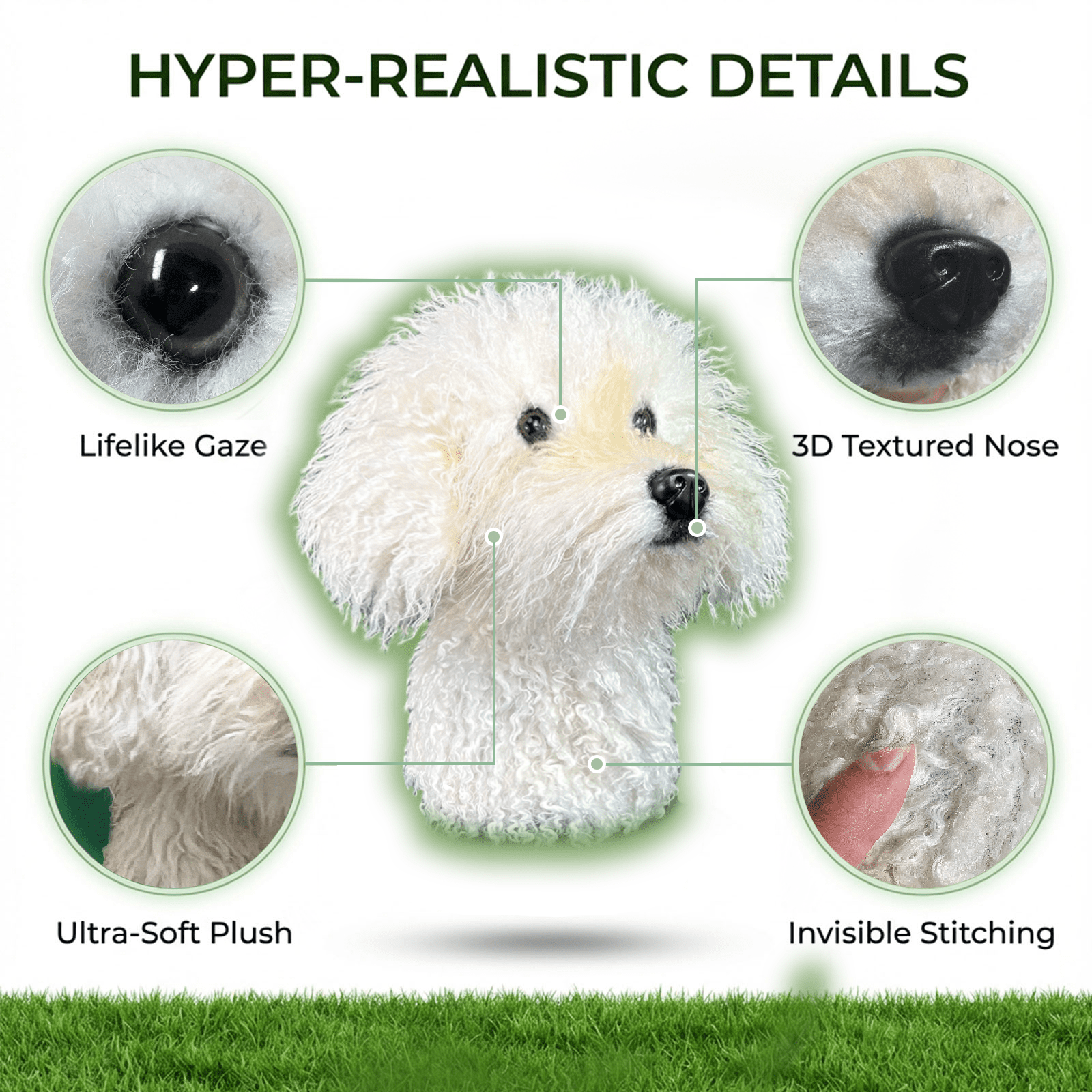 FurEverClone Doodle Golf Club Head Cover for Drivers, Soft Fleece, Water-Resistant, Off-White, 1-Pack