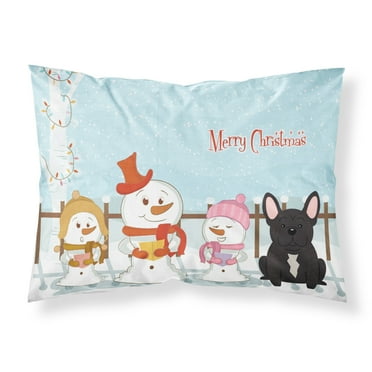 Merry Christmas Carolers French Bulldog Brindle Fabric Standard Pillowcase