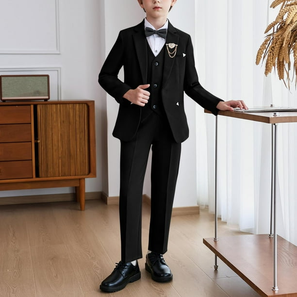 Conjunto de manga larga con cuello vuelto para niños, color liso, manga larga, informal, con pantalones y collar, chaqueta deportiva informal ajustada de manga larga para niños.
