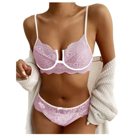 

WANYNG bras for women Women Plus Size Lingerie Corset Lace Floral Bralette Bra Two Piece Underwear Convertible Pink 3XL
