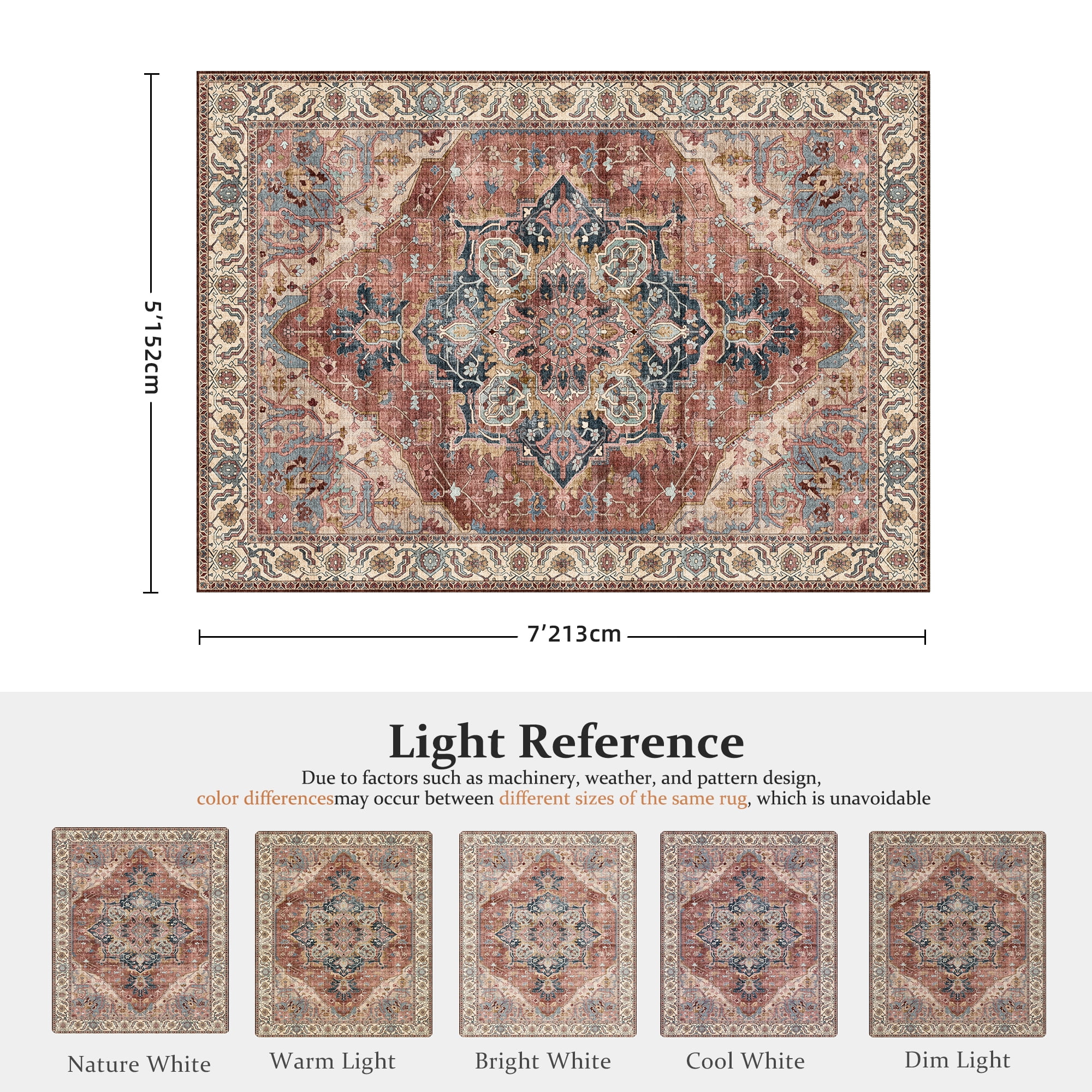 ATHOPE 5x7 Area Rugs for Living Room Bedroom, Washable Soft Rug with Non-Slip Backing, Large Floral Vintage Distress Print Pattern Carpet, Brick Red