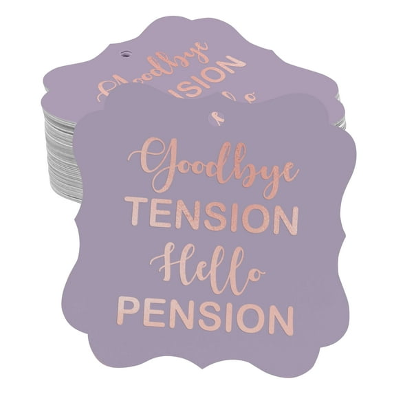 Inkdotpot Real Rose Gold Foil Bracket Shape Paper Hang Tags Good Bye Tension Hello Pension Retirement Favor Tags Pack Of 50