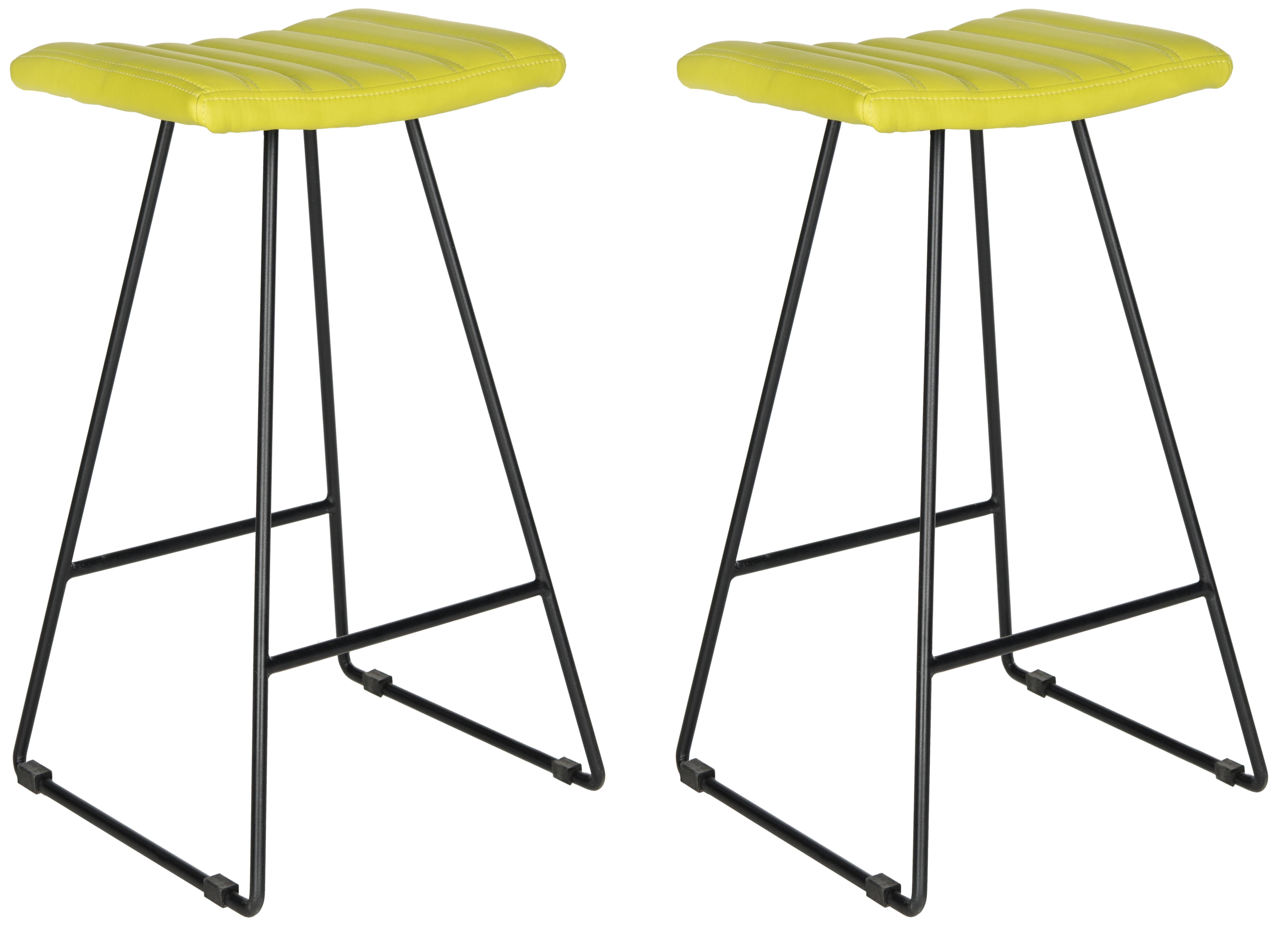 SAFAVIEH Akito 30"H Mid-Century Bar Stool, Green/Black, Set of 2