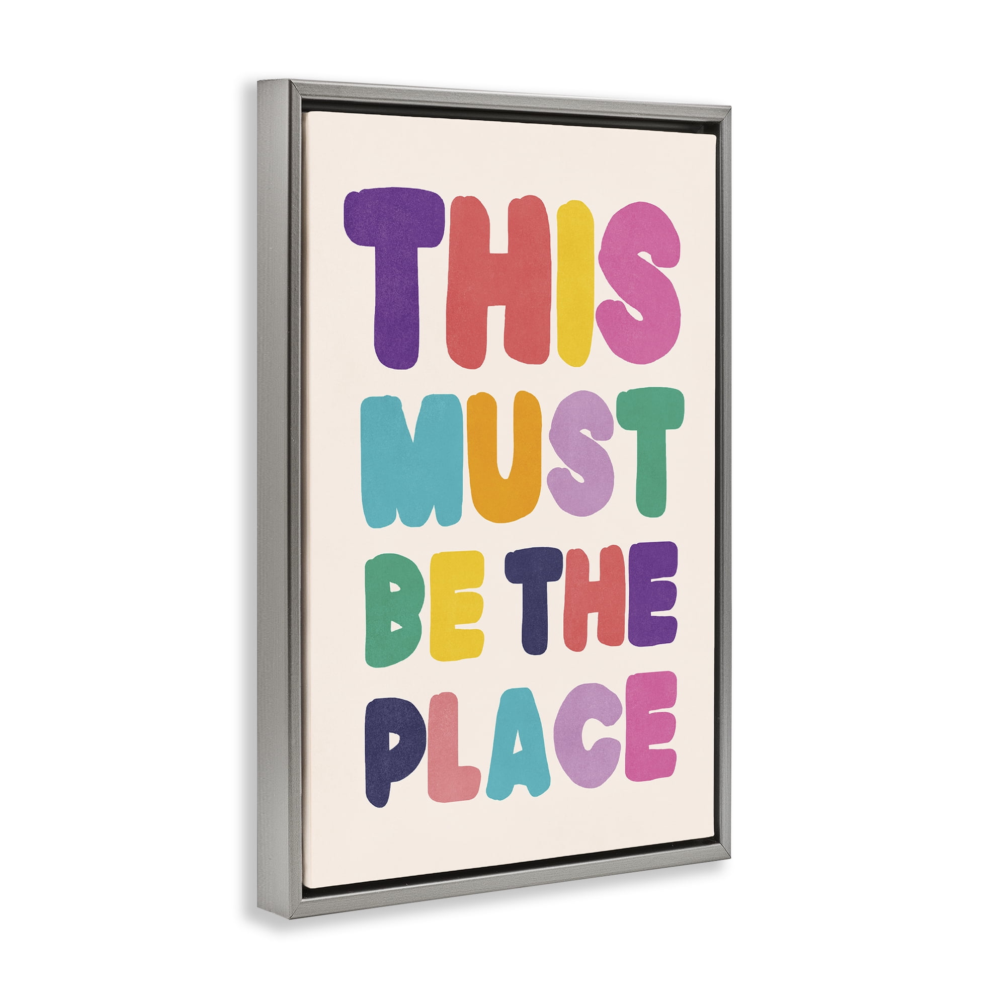 Stupell Industries Must Be The Place Phrase Text & Numbers Painting Gray Floater Framed Canvas Art Print Wall Art, 17 x 25