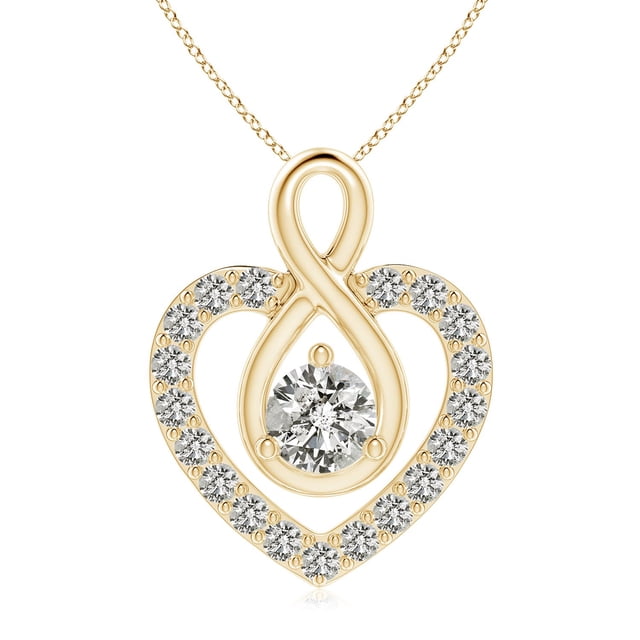 Angara Natural Diamond Necklace - Diamond Heart Pendant with Infinity Loop in 14K Yellow Gold for Women