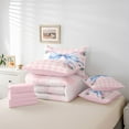thumbnail image 5 of Homewish Girls Watercolor Ribbon Twin Bedding Sets 7-Piece, Romantic Rustic Rose Bedding Comforter Set, Pink Plaid Artwork Reversible Sheet Sets, Breathable Home Decor, 5 of 7