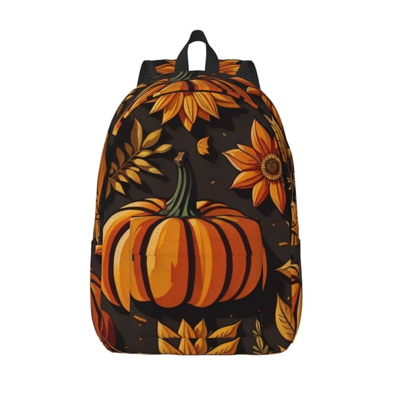Defioc Autumn Pumpkin Leaves for Canvas Backpack,Travel Rucksack Unisex Knapsack Laptop Backpack for Work & College -Small