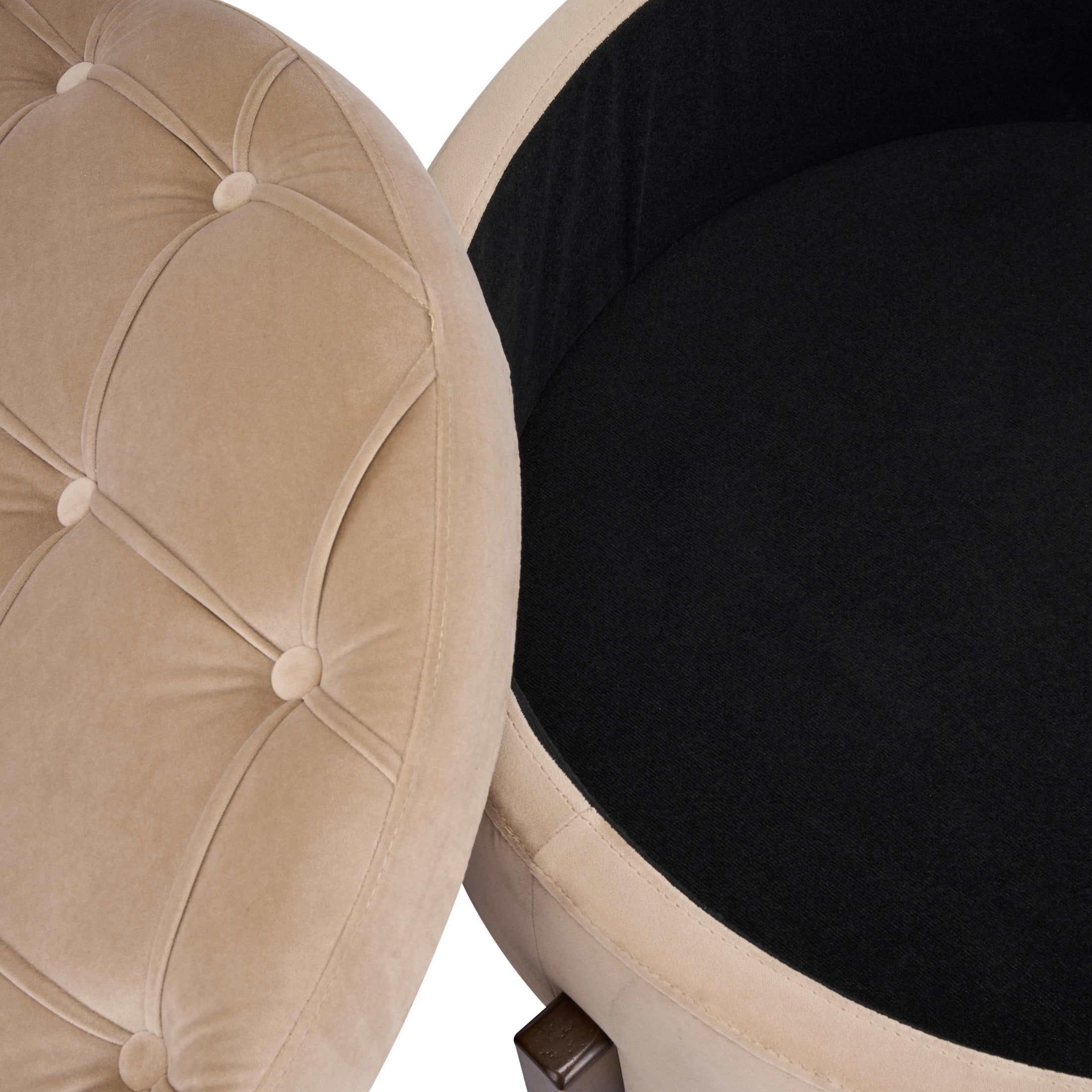 Christopher Knight Home Round Storage Ottoman with Reversible Lid, Tufted Velvet Coffee Table, Camel