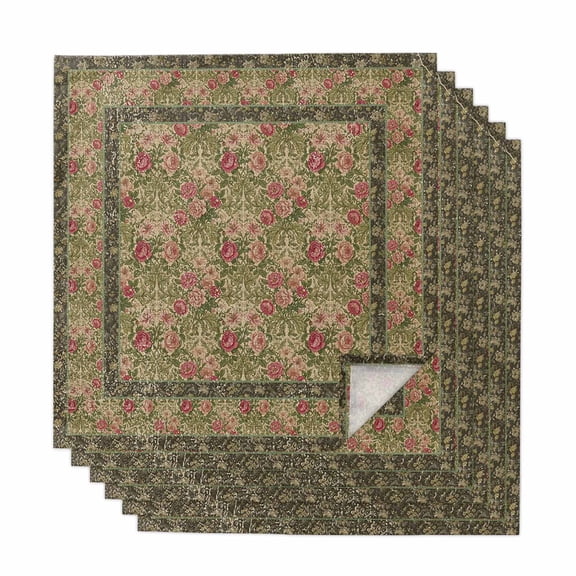 Sage Green Boho Cloth Napkins, Vintage Ethnic Tribe Abstract Art Floral Washable and Reusable Dinner Napkins Set of 6, Table Napkin for Kitchen Party Birthday Wedding Hotel Housewarming 20"x20"