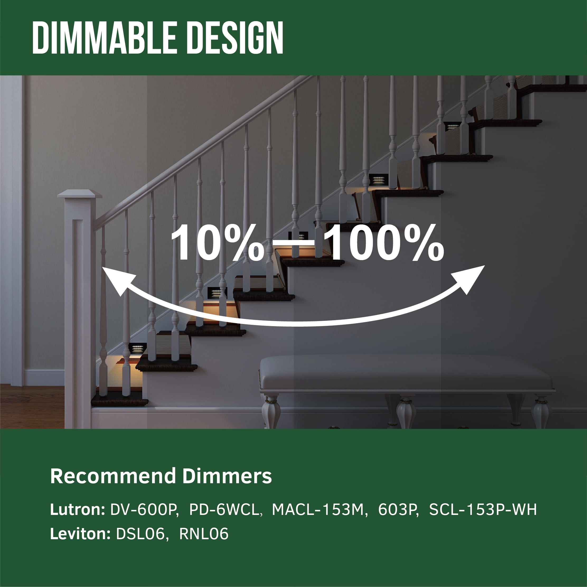 GKOplus 120V 110LM Dimmable LED Step Lights Indoor Outdoor, 3.5W Anti Glare Stair Lighting with Horizontal Louvered Faceplate, Waterproof, 3000K Warm White, Aluminum Black Finish, ETL Listed, 6 Pack