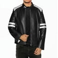 thumbnail image 2 of NomiLeather black leather jacket | mens leather jacket and genuine leather jacket men (Black With White Strip ) X-Small, 2 of 7
