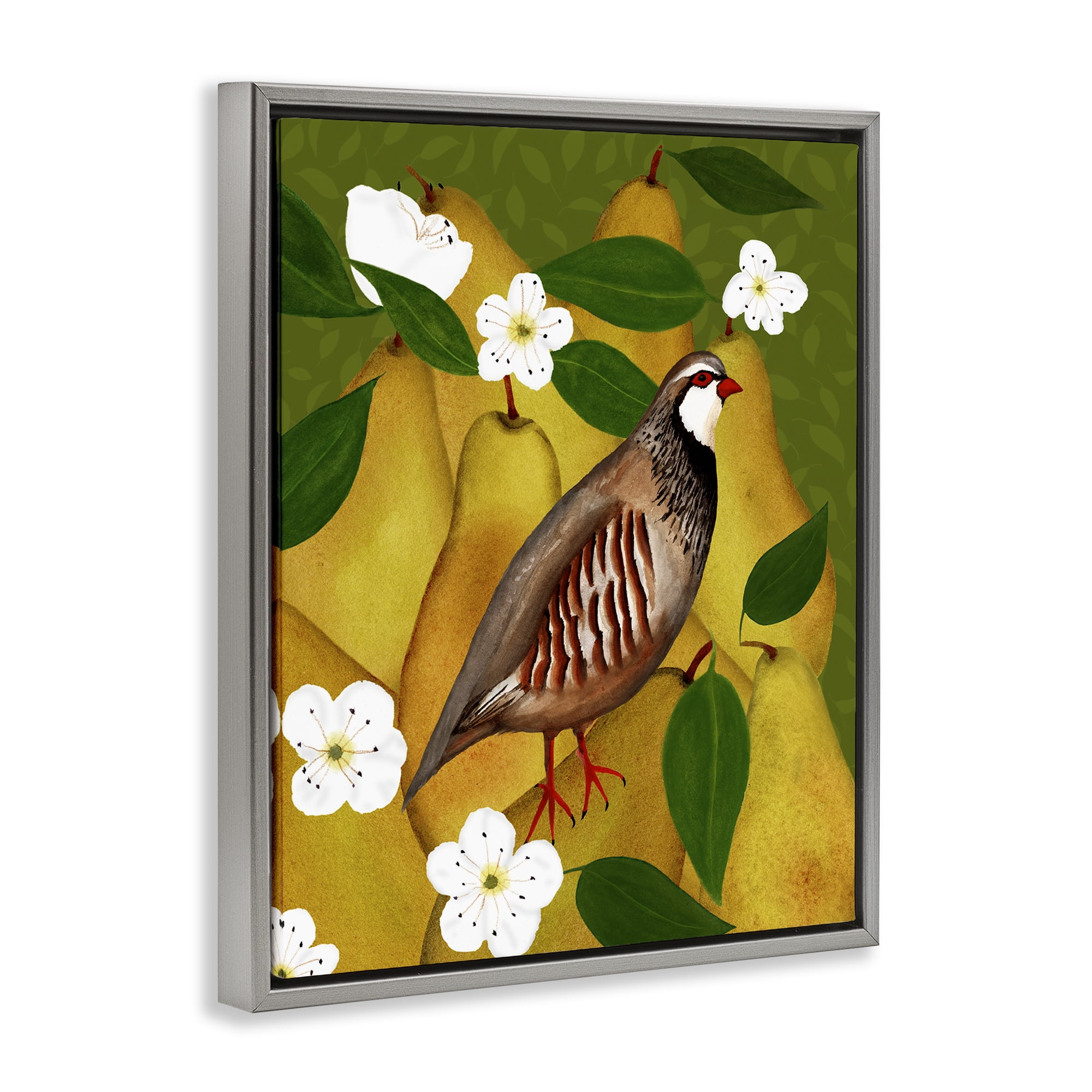 Stupell Industries Partridge Bird & Pears Food & Beverage Painting Gray Floater Framed Canvas Art Print Wall Art, 25 x 31