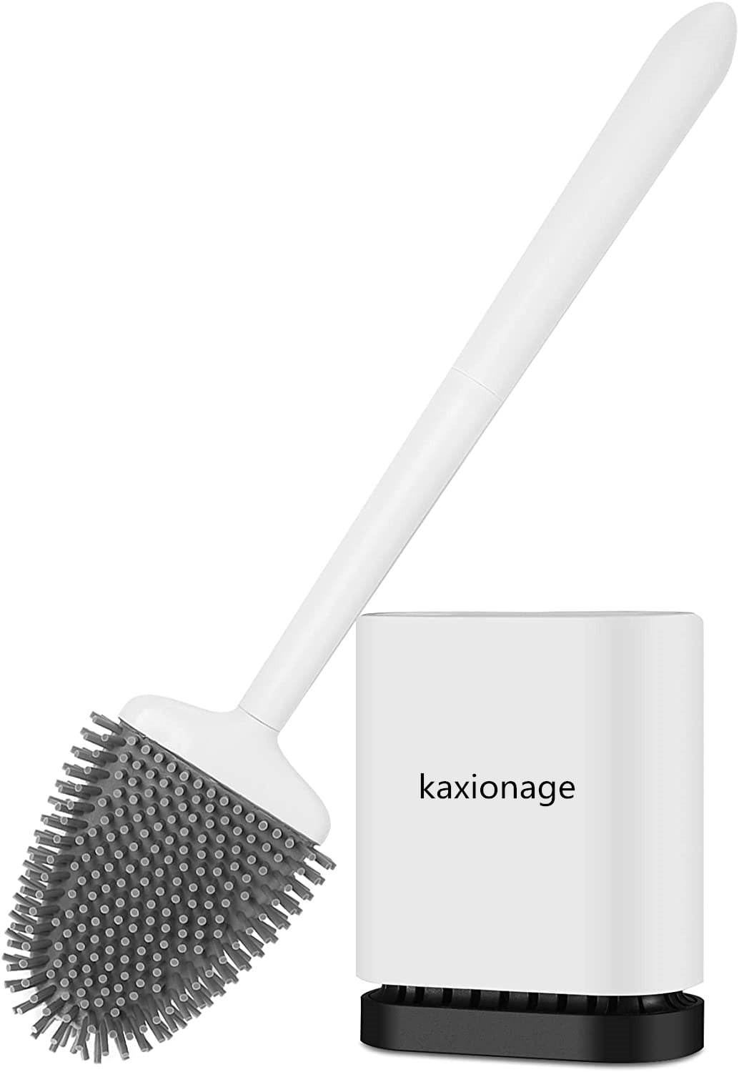kaxionage Toilet Brush with Flexible Brush Head and Silicone Bristles, Quick Drying Holder Set for Bathroom, Compact Size