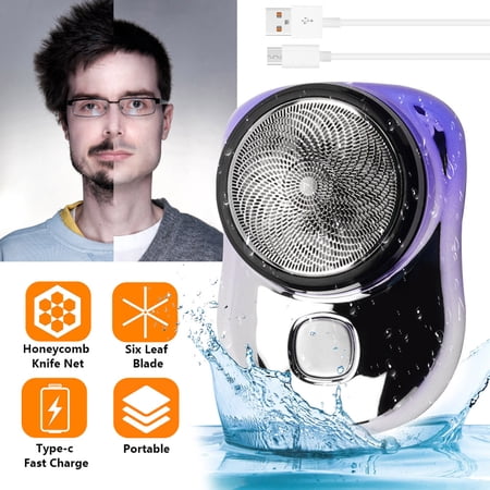 Aggxpf Mini Electric Shaver for Men, Portable Electric Travel Shaver, Pocket Size Shaver Wet and Dry, USB Rechargeable Electric Razor for Men - Blue