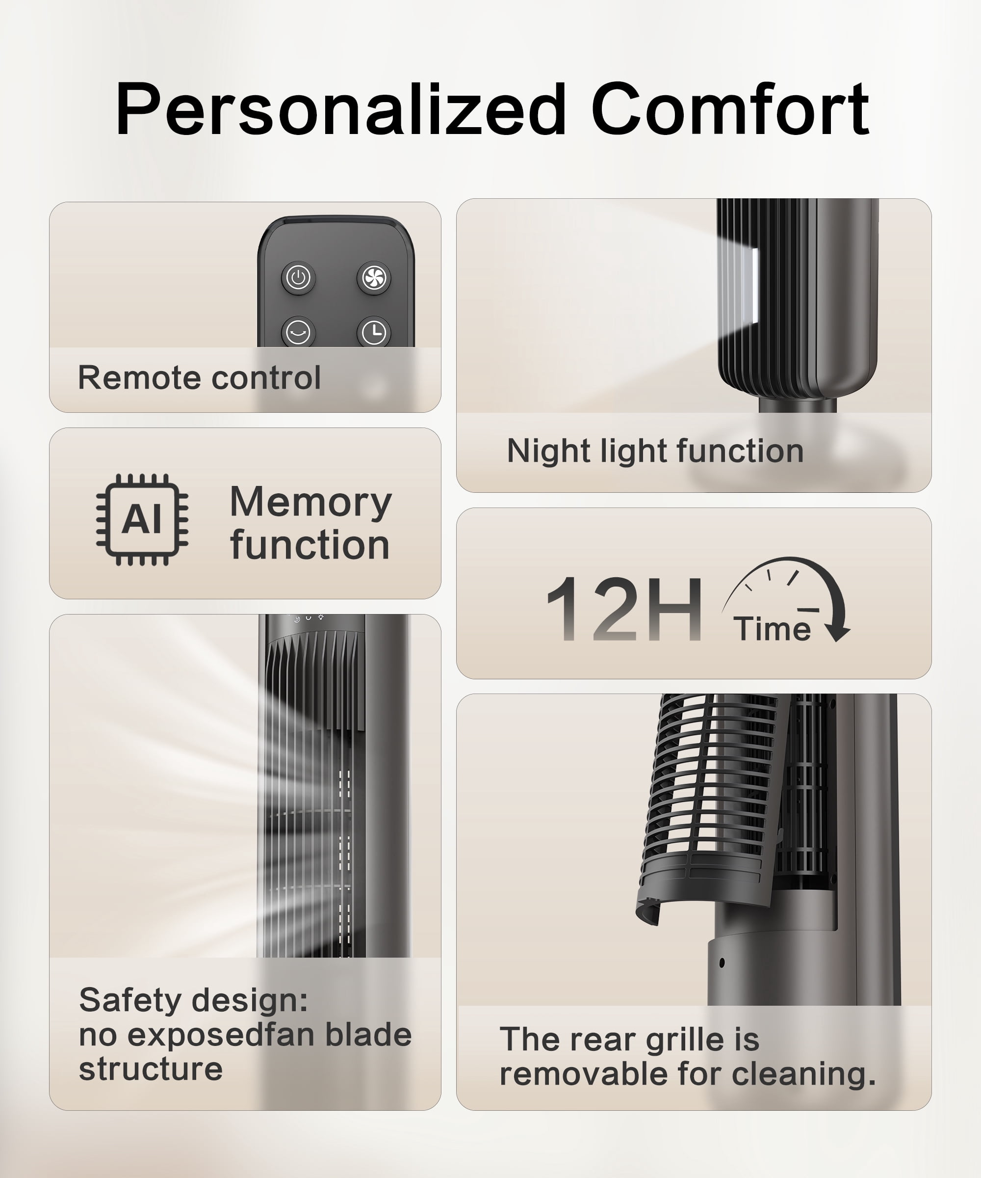 NFTIGB Tower Fan for Bedroom, 36 inch Oscillating Fans that Blow Cold Air, 3 Speeds, 3 Modes 12H Timer, Standing Floor Fan for Home Office, Black