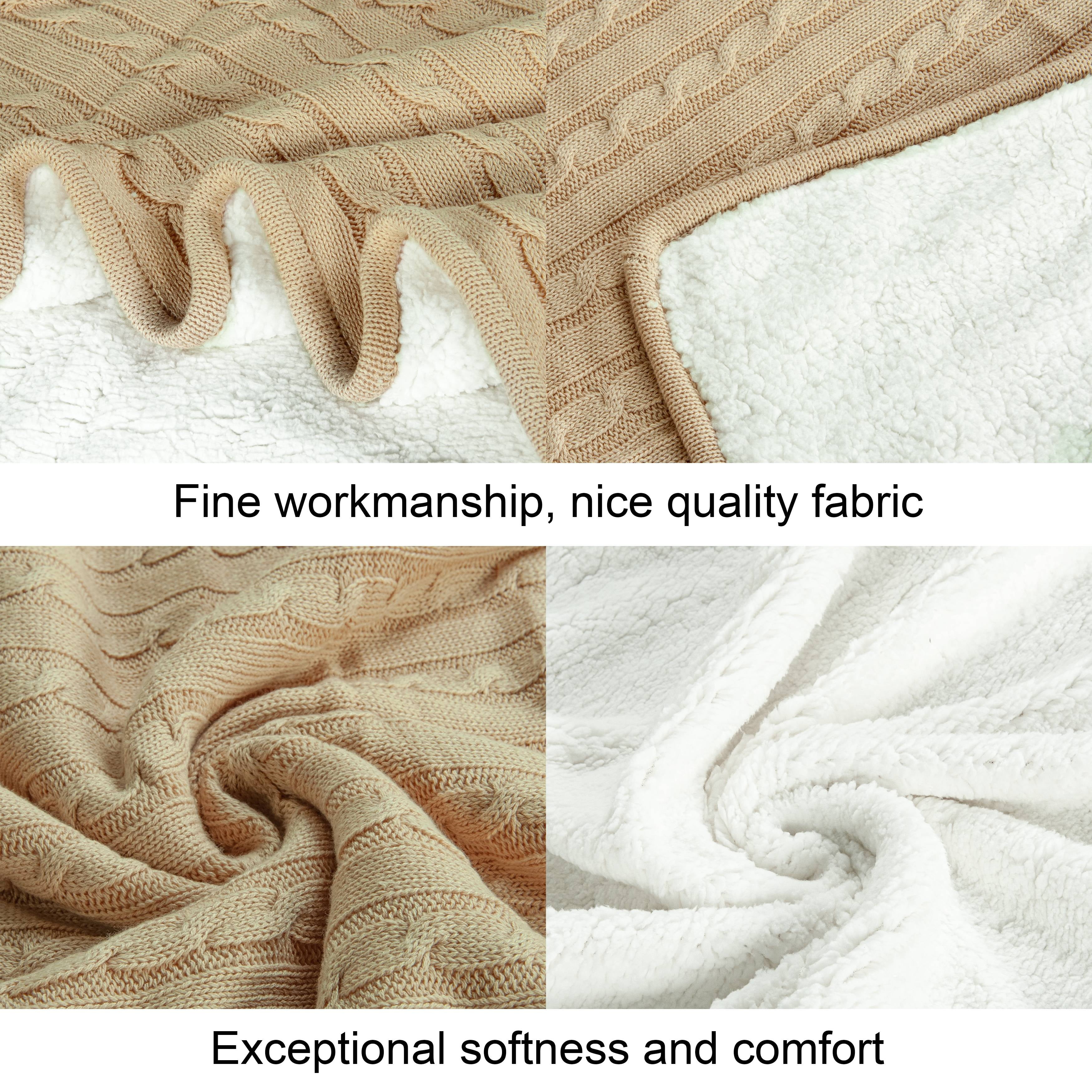 Ntbay Cotton Cable Knit Sherpa Throw Blanket for Couch, Soft Warm Fleece Knitted Throw for Bed, Sofa, Chair - Extra Cozy, Machine Washable, Comfortable Home Decor, 51"x67", Khaki