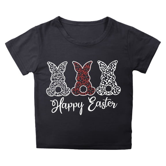 Shirts for Girls 10-12 Kids Cute Bunny Rabbit Print Happy Easter T Shirt Egg Easter Day Gift Summer Spring Easter Outfits Easter Gifts,Black