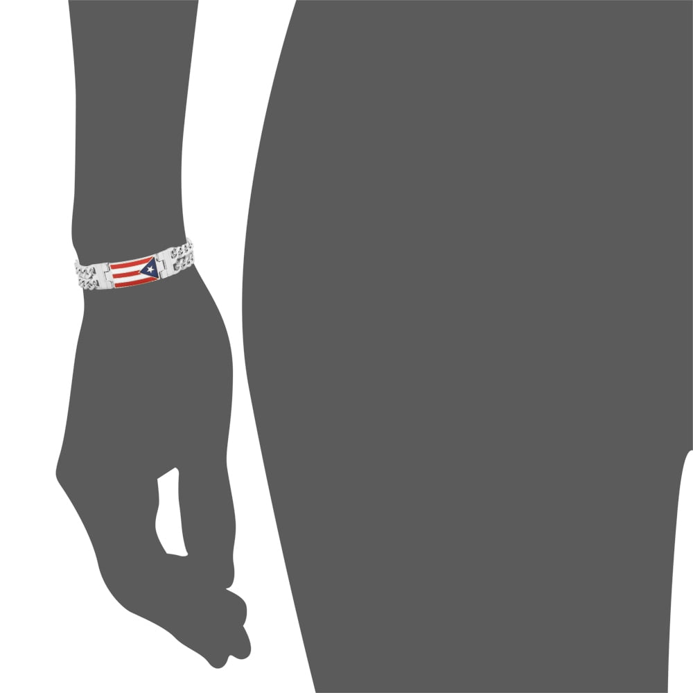 Men's Stainless Steel Puerto Rico Flag Link Bracelet, 8.5 Inches