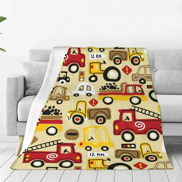 Fotbe Vehicles Manta de Franela Acolchonada con Estampado, Súper Suave y Esponjosa, Extra Grande para Sofá, Cama, Uso Todo el Año-50"x40"